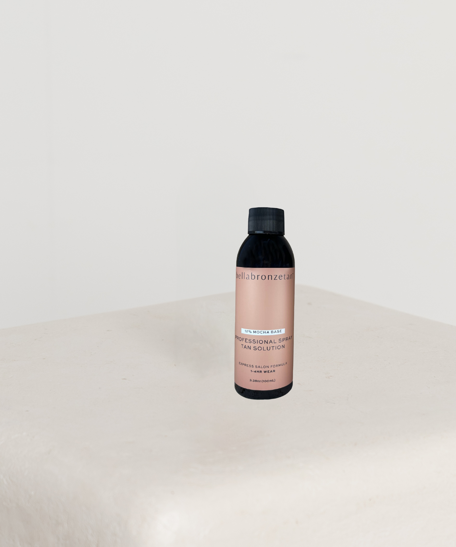 Bottle of skincare product on a white surface with a light gray background